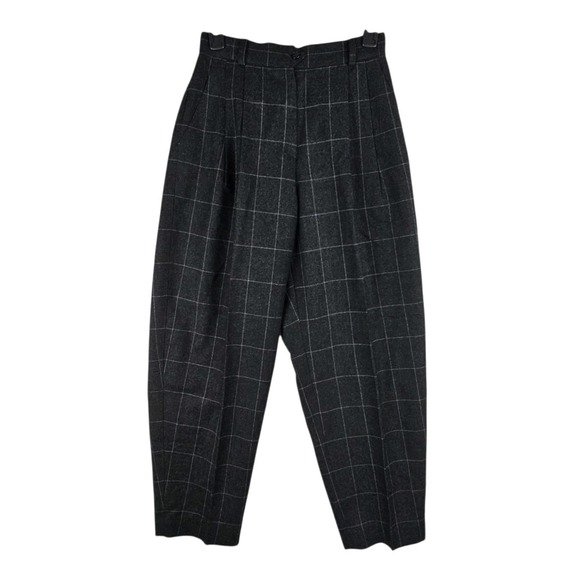 Liz Claiborne Pants - Vintage Liz Claiborne Windowpane Plaid Wool Pants Petites Size 10 Made USA Black